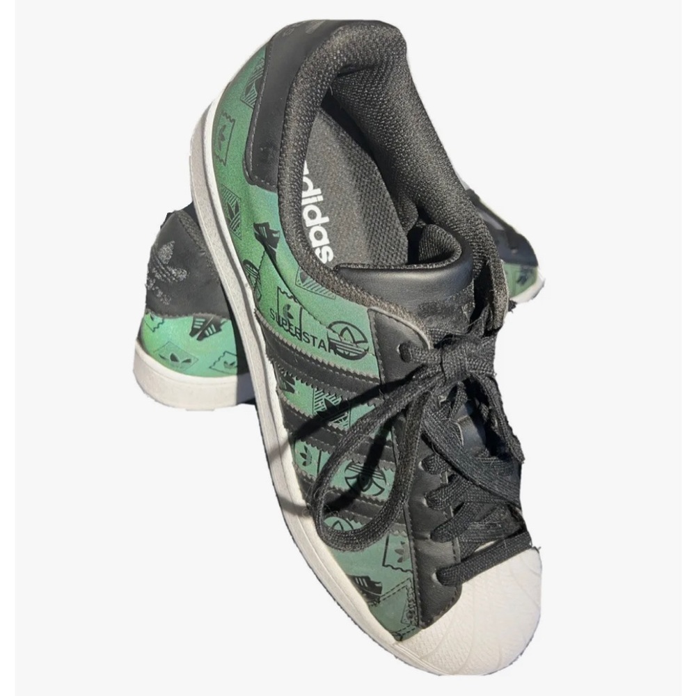 ADIDAS Superstar Monogram Logo Sneakers Dark Green with Black Size 7.5